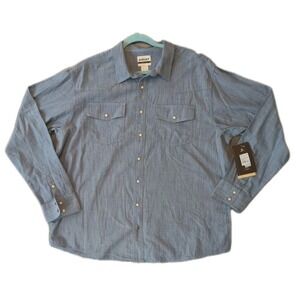 Ariat Mens XXL Pearl Snap Shirt Long Sleeve Blue Pockets Retro Fit Workwear